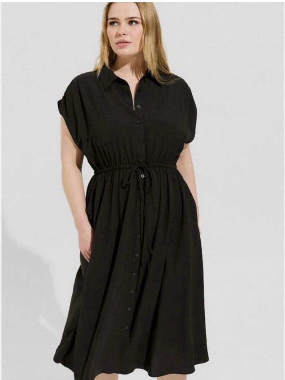 torrid NWT Black Dolman Midi Button-Front Dress with Tie Waist - Picture 8 of 9